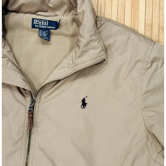 Polo Ralph Lauren Jacket Coat Men’s Size XL XLarge Beige Hidden Hood Zip Pockets